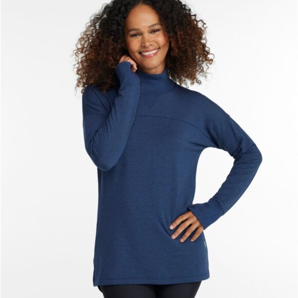 LL BEAN L Teal Blue SoftFlex Mockneck Pullover - Picture 1 of 10